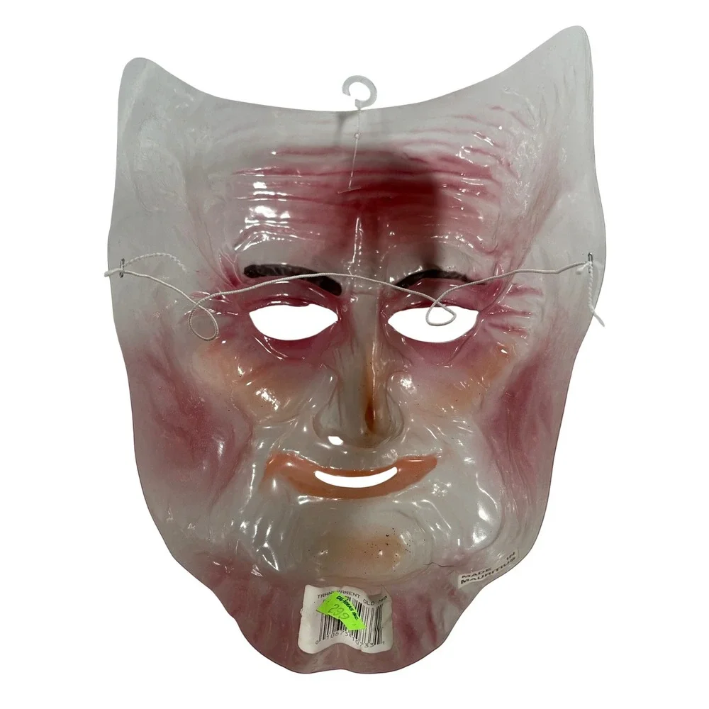 Vintage NOS Transparent Old Man Plastic Mask Halloween Costume Accessory Pink